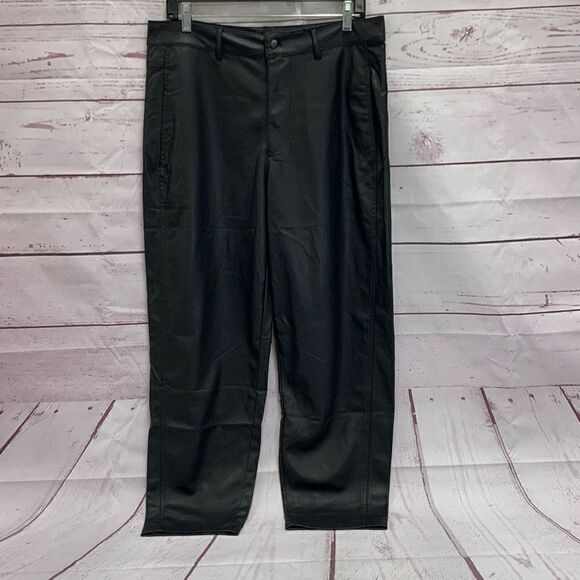 Zara Faux/Vegan Leather High Waist Straight Leg Rocker Chic Women's Pants Size L - Picture 1 of 5